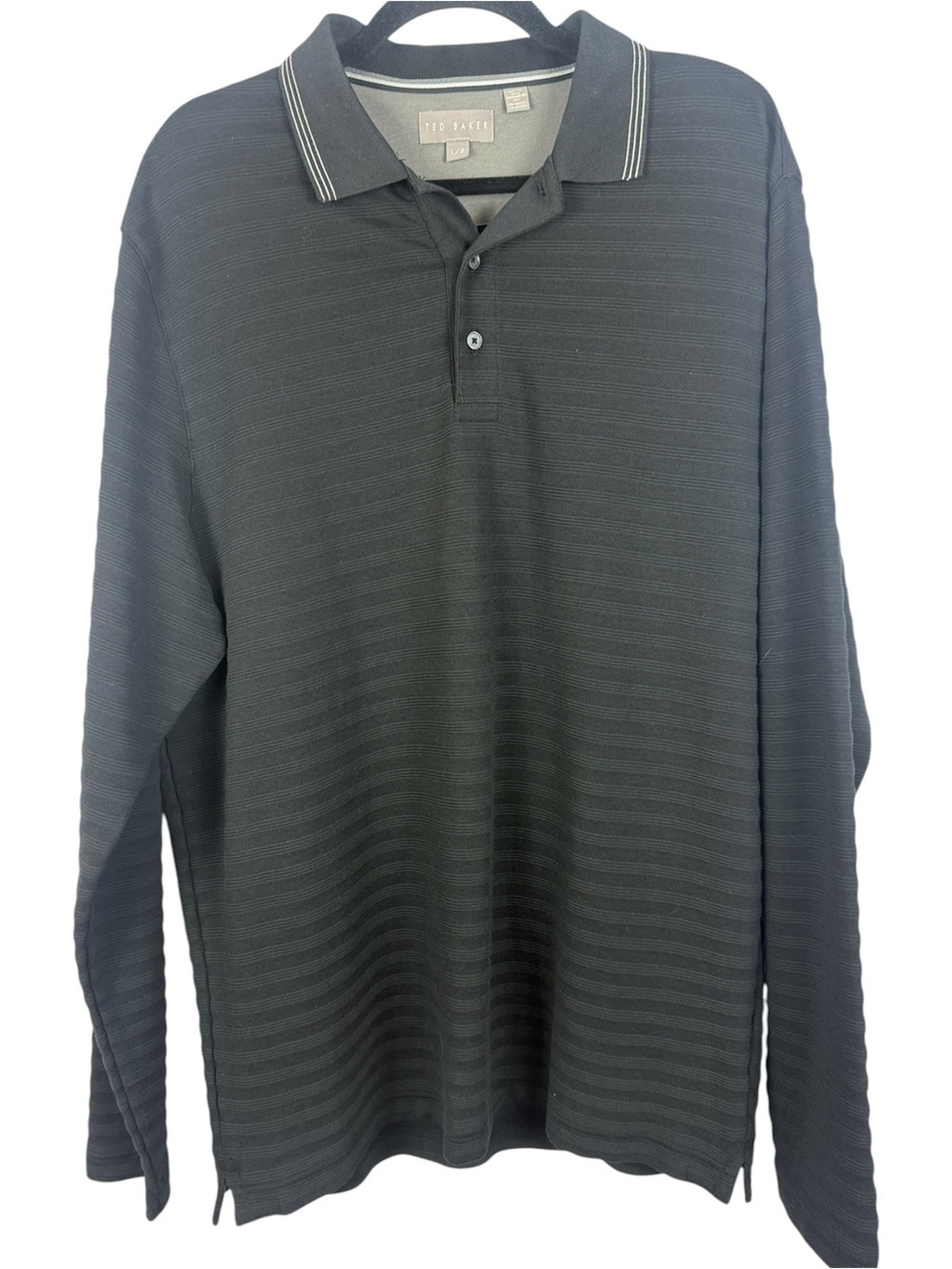 Ted Baker London Men's Long Sleeve Ribbed Textured Polo Shirt Black Size L